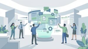 Современная иллюстрация для статьи о корпоративных интранет-порталах и эффективных коммуникациях.